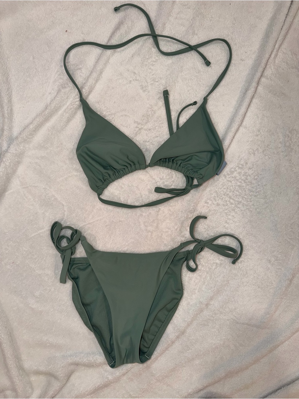Shade & Shore Olive Green Tie-Side Triangle Bikini